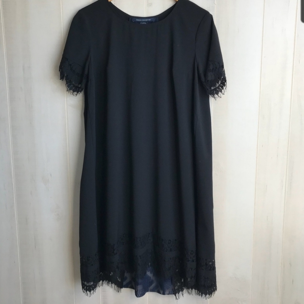 French Connection Classic Crepe & Lace Dress Sz 10